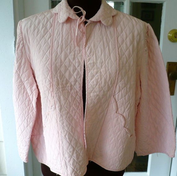 40s Bed Jacket Pretty Pink Satin Quilted Vintage by SpotsOnHerPaws