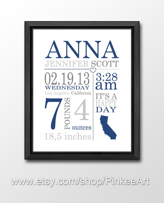 new baby boy gift personalized baby decor birth date print
