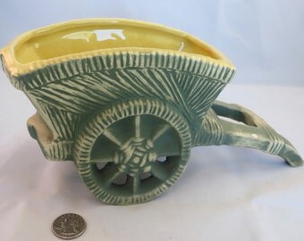 Charming green 1950's McCoy cart planter.