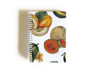 Melon Blank Recipe Book, A6 Notebook, Back to School, Blank Sketchbook, Small, Spiral Bound Journal, Paper, Pocket, Gifts Under 15, Writing