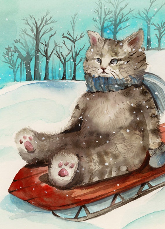 Cat Christmas cards cat cards winter cards by amberalexander