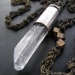 Crystal Bullet Pendant on Long Crocheted Brass Chain Necklace