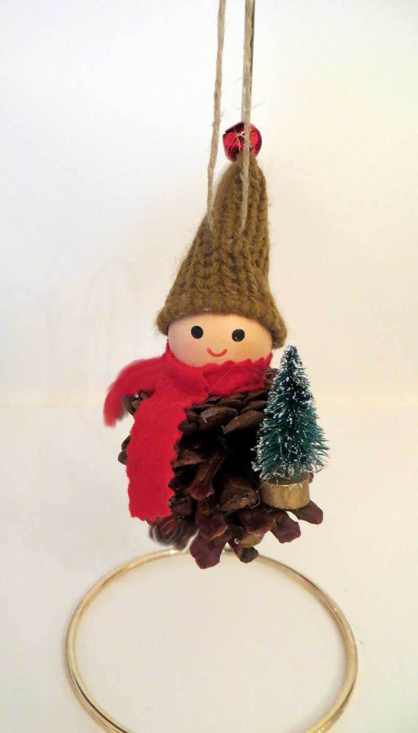 pinecone elf ornament with christmas tree by pinecone elf ornament with christmas tree by