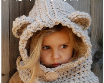 CROCHET PATTERN - Baylie Bear Cowl (3/6 months, 6/12 months, 12/18 month,Toddler, Child, Adult sizes)