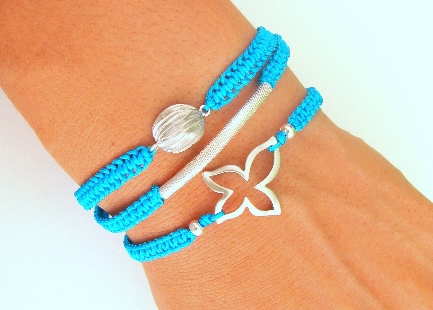 String Friendship Bracelets with Silver Metal Connector Silver