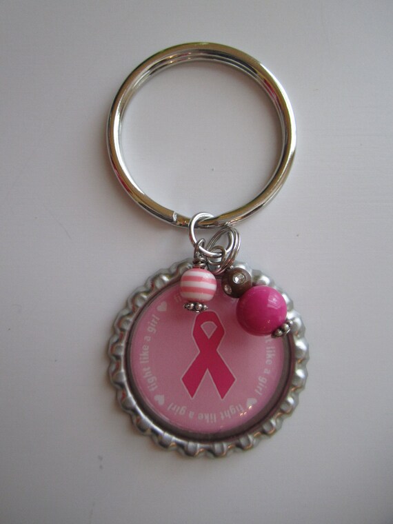 Items similar to Breast Cancer Awareness Bottle Cap Keychain on Etsy