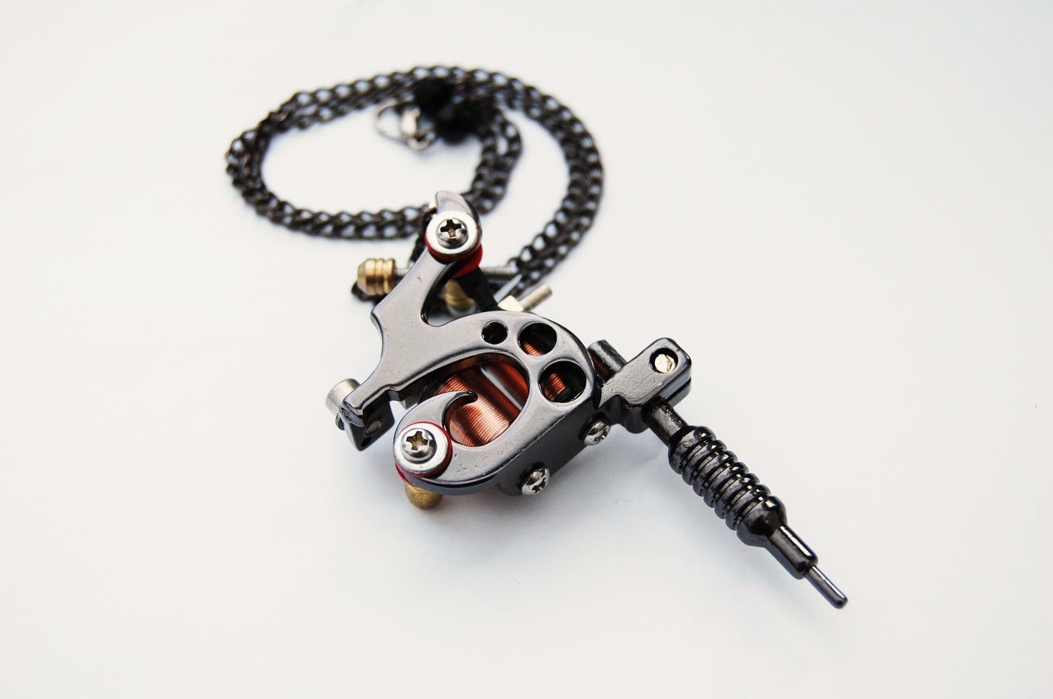 Black Tattoo Machine Pendant Necklace Tribal Style with Nape