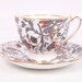 Clarence 1940s Teacup and Saucer Bone China Made in England Gray and Raised Orange