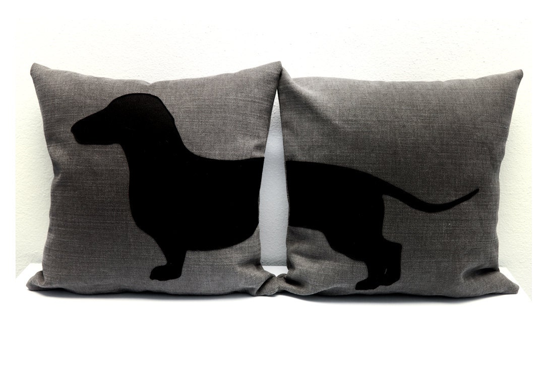Personalized pillows with sausage dog pillow covers grey and