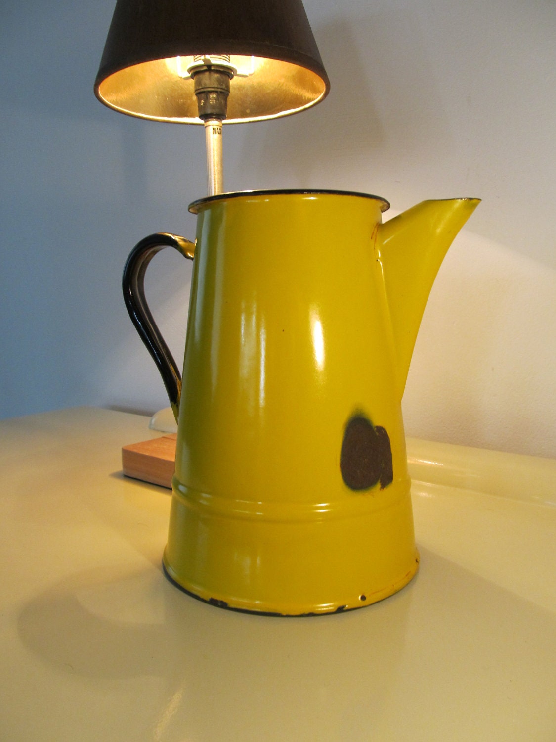 Vintage Yellow Enamelware Pitcher from Poland