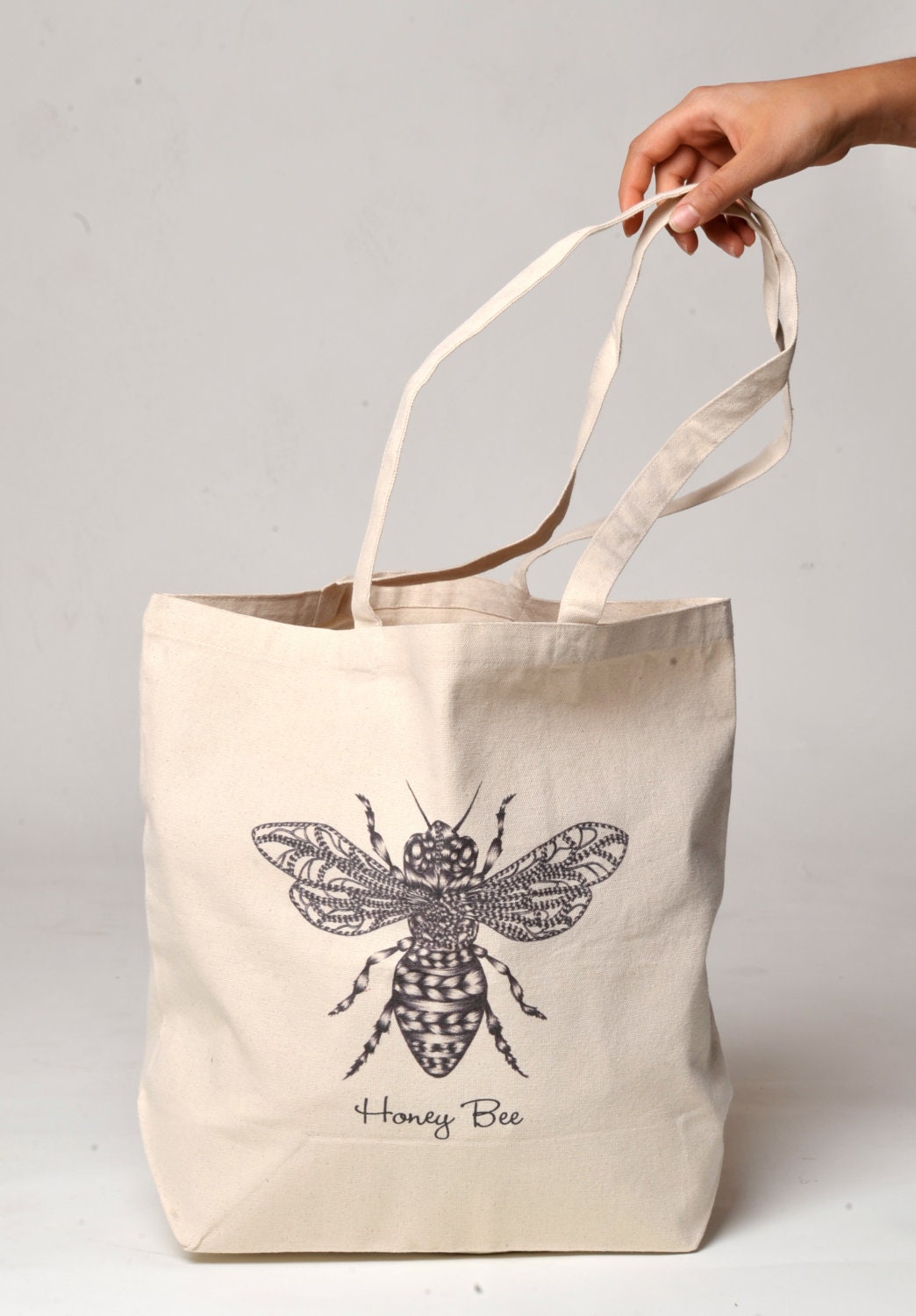 Double-sided Honey Bee Art Print Canvas Tote Bag / Recycled