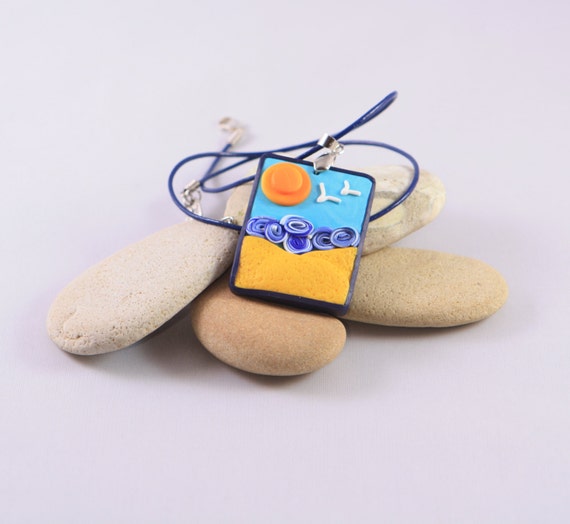 Sea beach polymer clay necklace polymer clay pendant sea
