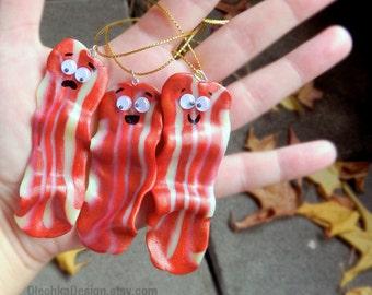Bacon Christmas Ornament, Cute and Funny, Hand Made of Polymer Clay, Geek Ornament, Christmas Tree Ornaments, Holiday Ornament
