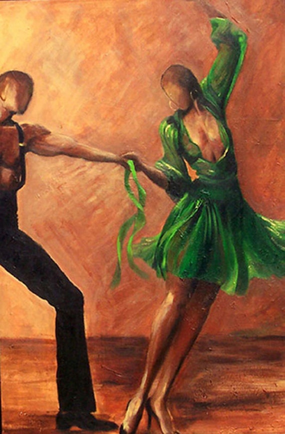 Items similar to Dance art -salsa dancers Giclee art print on canvas