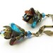 Flower Earrings Vintage Glass Earrings Blue Garnet Swarovski Crystal Victorian Steampunk Ornate