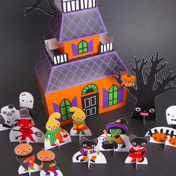 halloween haunted house playset printable paper craft pdf