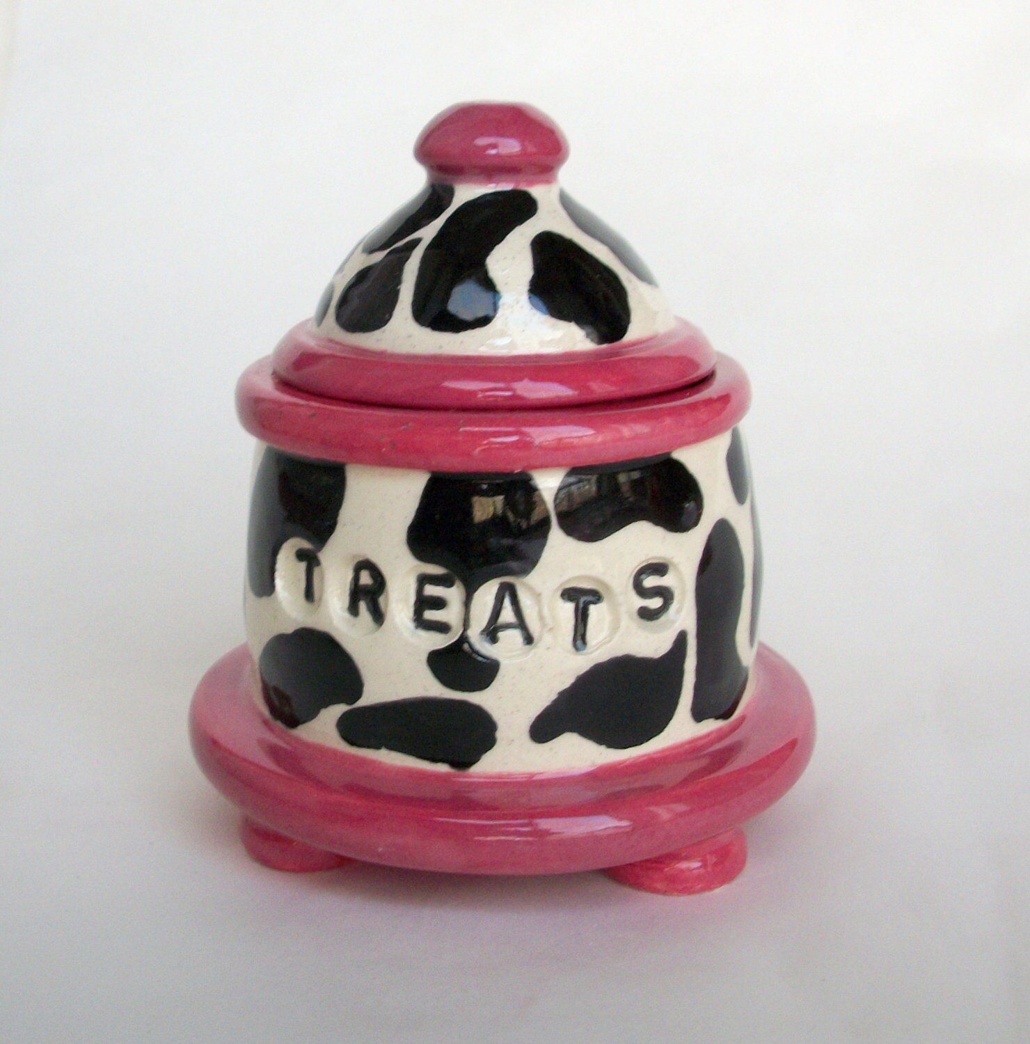 Ceramic Jar Stash Jar Pot with Lid Black White Pink by JMNPOTTERY