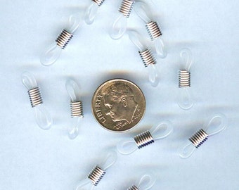 NEW Adjustable Eyeglass Chain Ends Clear with Silver Coil Heavy Duty Rubber 6 pair 12 pcs