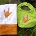 ASL I Love You Hand - Burp Cloth and Bib Set- Orange Flannel