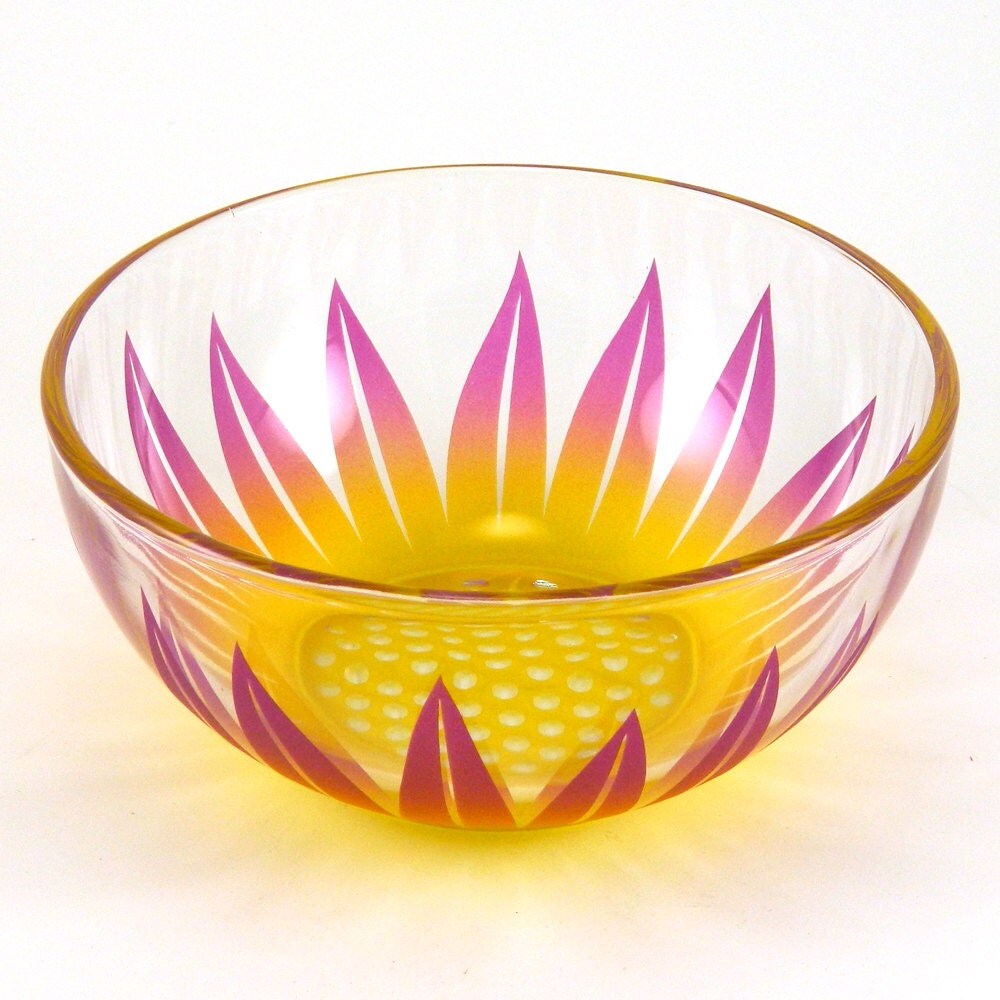 Wildflower Soup Bowl Etched and Painted Glassware Custom