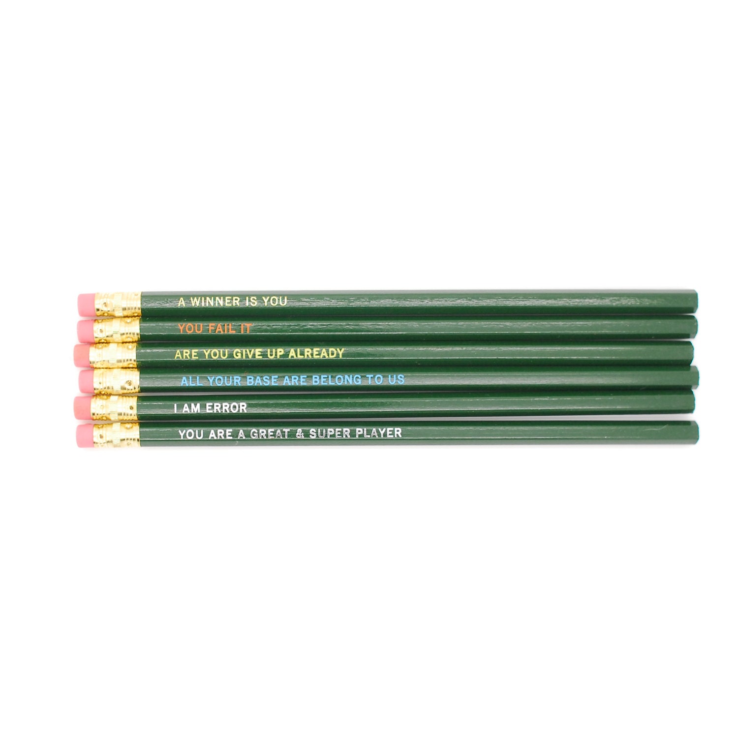Pencils // Video Game Engrish Pencil Set by oneupdesigns on Etsy