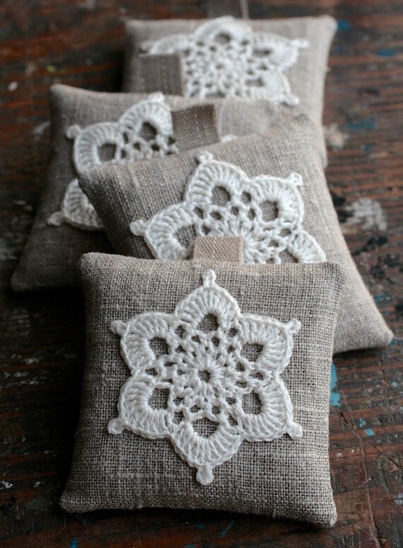 Lavender sachets crochet motif set of 4