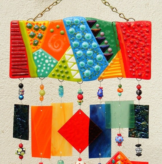 Kirks Glass Art Fused Stained Wind Chime Windchime Kirks Glass Art Fused Stained Wind Chime Windchime Primary Colors