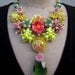 Vintage Flower Bib Statement Necklace - Neon