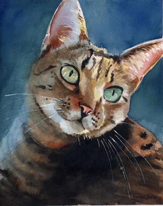 Brown Tabby Cat  Art Print of my watercolor painting  Artwork