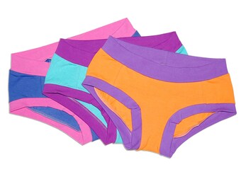3 Pairs of Latex-Free Women's Organic Cotton Dundies Underwear (XS through XL) Made to Order in Houston - Handmade - No Wedgie Lingerie