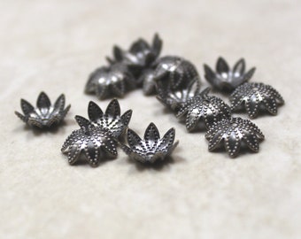9mm bead caps antiqued silver plated flower shape 30