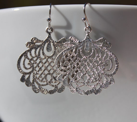Items similar to Anthropologie inspired rhodium silver plated filigree