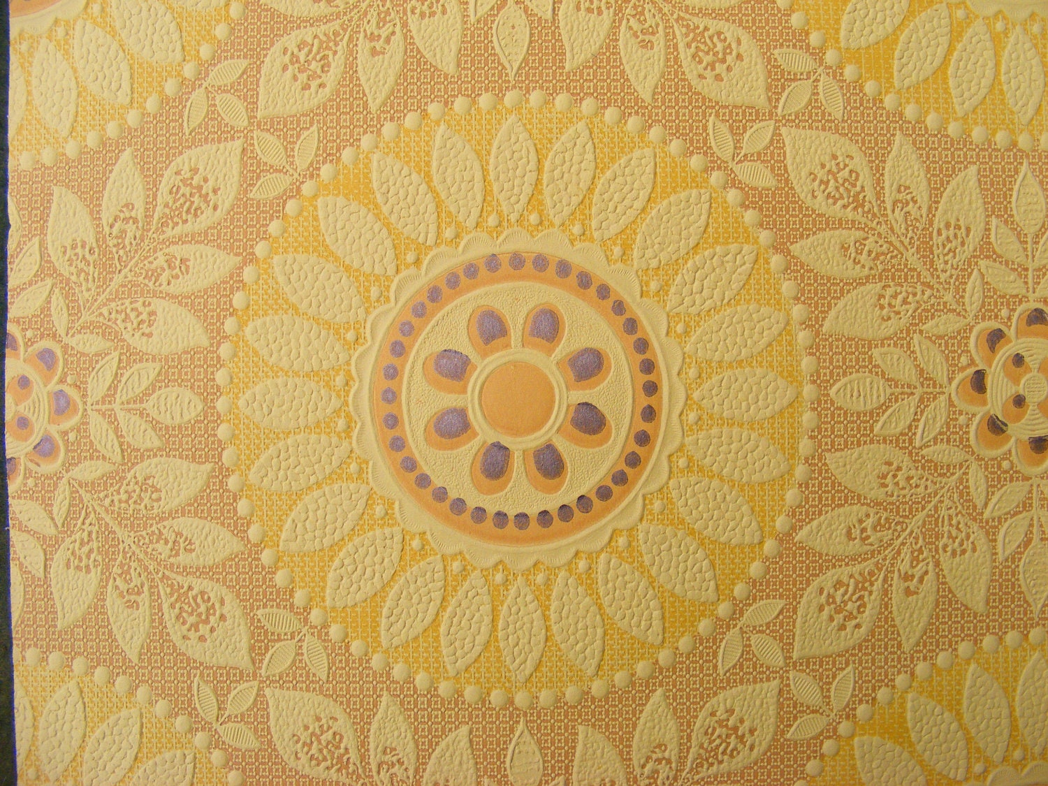 Vintage Wallpaper YELLOW Sun Flower Embossed Textured Paper Vintage Wallpaper YELLOW Sun Flower Embossed Textured Paper