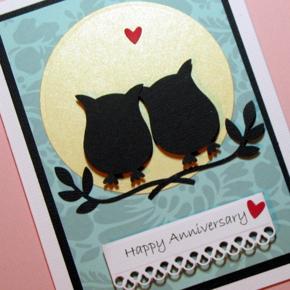 anniversary card owls silhouette handmade greeting card owls