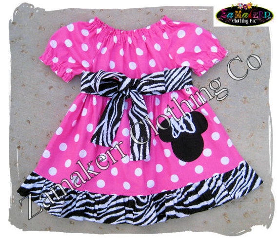 Items similar to Girl Minnie Mouse Dress - Zebra Peasant Dress - Girl ...