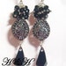 Black Spinel Earrings, Bali Sterling Silver Earrings, Black Cluster Earrings