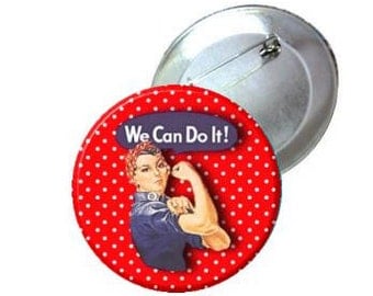 1" 1.25" 2.25" Pinback Button - Red Polka Dot Rosie the Riveter