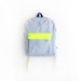 Blue geometrical print backpack with neon yellow pouch