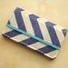 Cell Phone Wallet - Chevron Print - Dark Peacock Blue and Grayish Tan Linen - Smart Phone Wallet