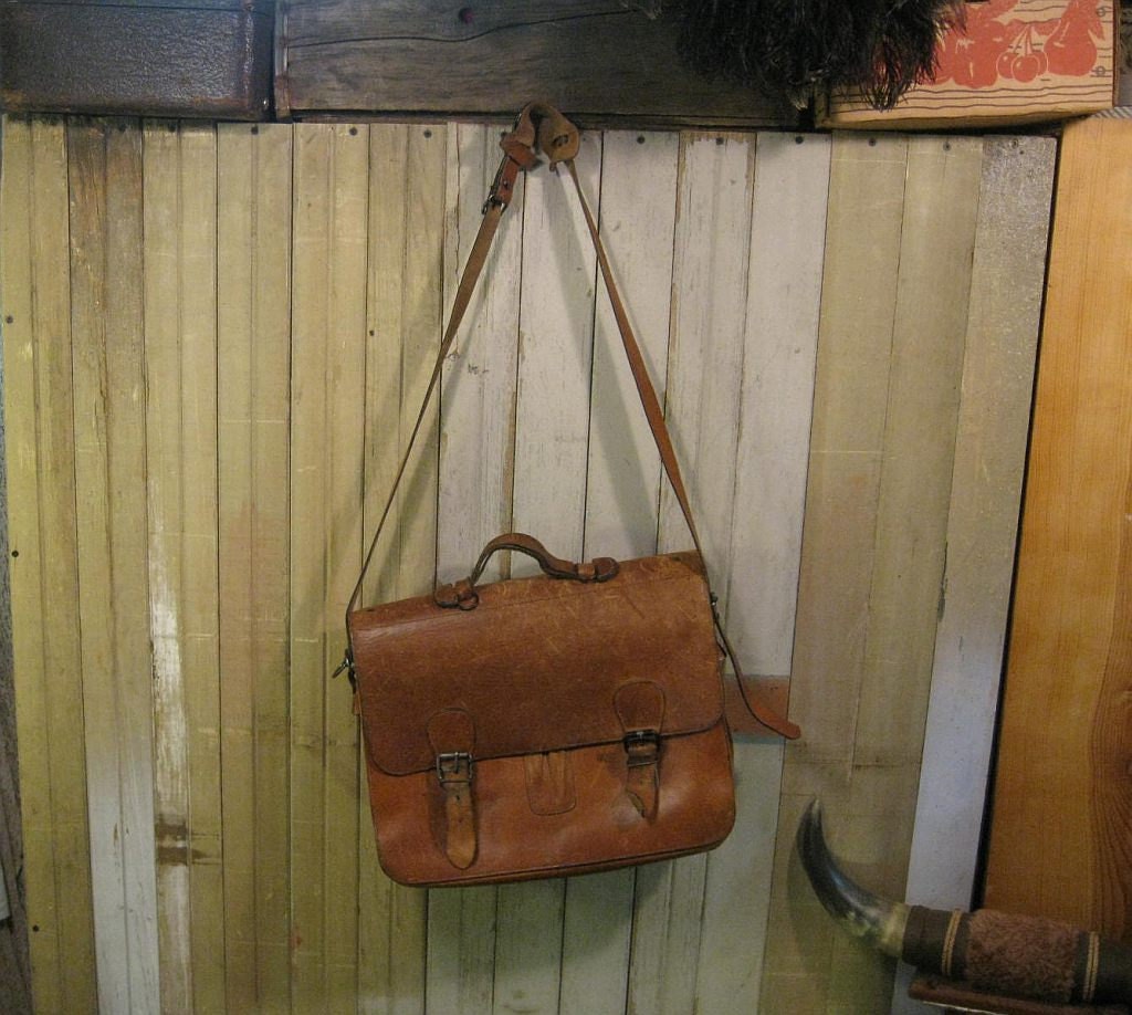 Leather Satchel Tote Vintage 1960s school book bag