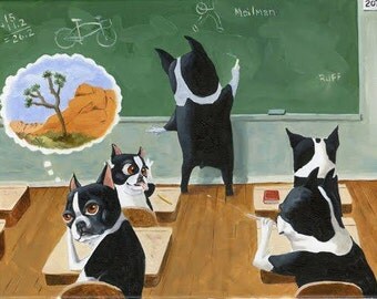 Boston Terrier School House Dog Art