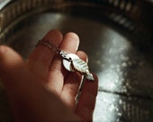 Antique silver vintage skeleton key necklace with antique pearled leaf