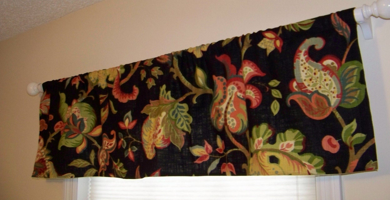 Black Jacobean Window Valance Richloom Kathranne Print in the