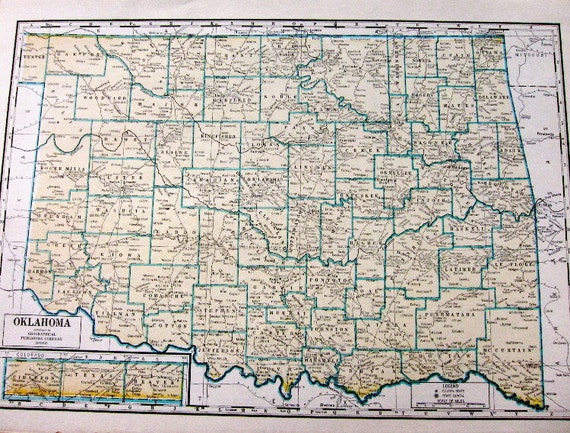 Oklahoma or Ohio 1945 Antique Map to Frame or for Collage