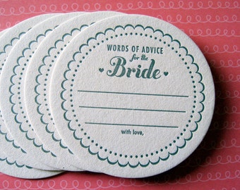Letterpress Coaster Set - advice for the bride (set of 30)