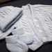 Hand Knitted Newborn Baby Boy Sweater Hat and Booties Blue Cables