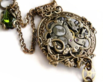 Steampunk necklace, Steampunk jewelry, Victorian pocket watch necklace, steampunk pendant, filigree statement necklace, steampunk jewellery