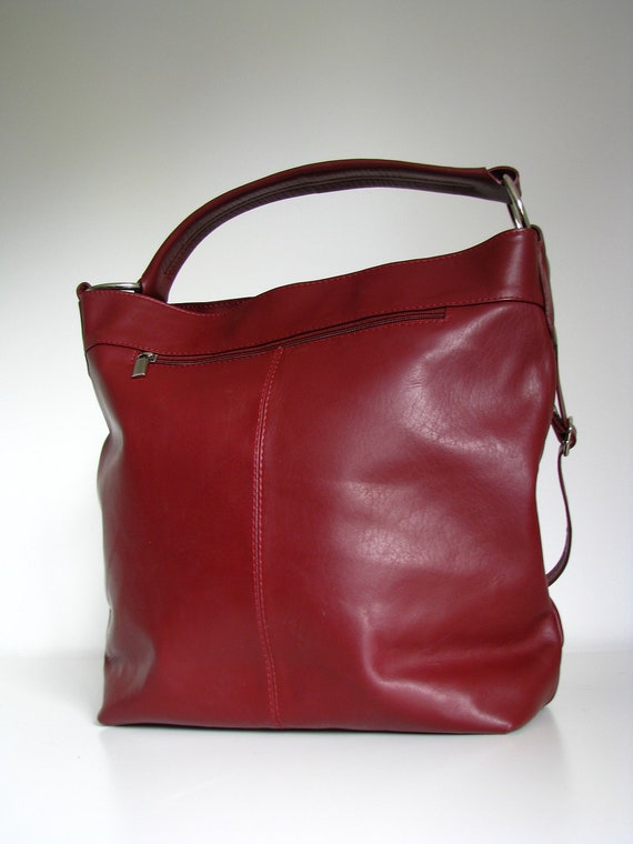 Leather handbag messenger bag red