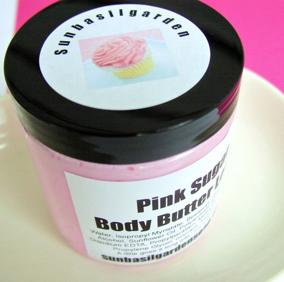 Body Butter PINK SUGAR Large 10 oz Jar by SunbasilgardenSoap