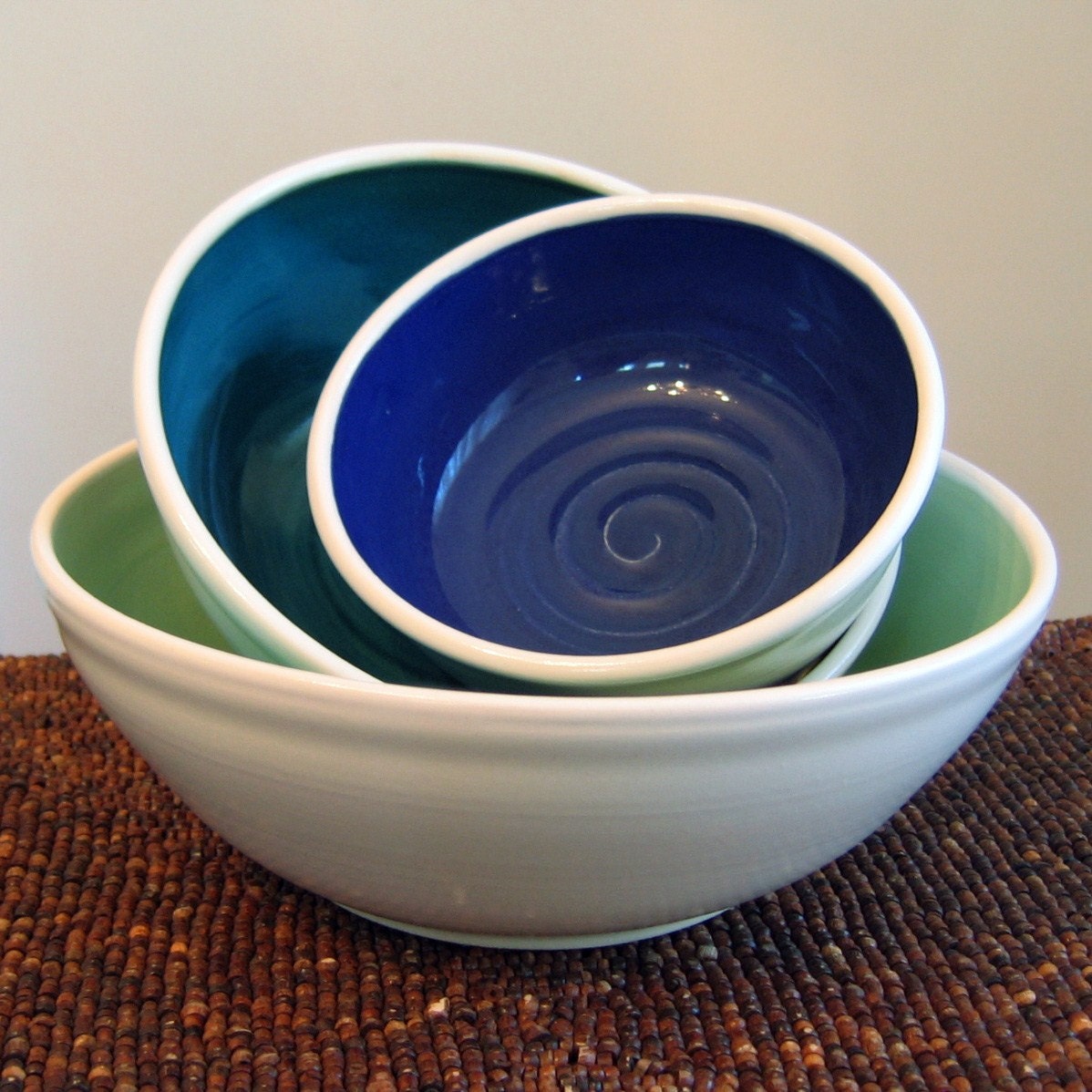 Pottery Nesting Bowls in Cool Tones Stoneware Ceramic Bowl